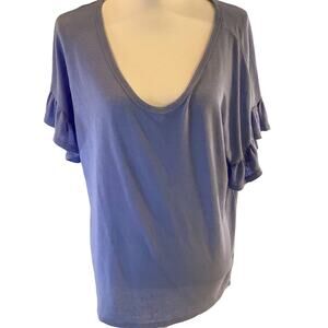 GAP Oversize Scoop Neck Flutter Sleeve Slub Cotton T-Shirt Women's Medium BLUE